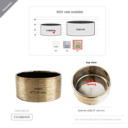 Wgv Ceramic Cylinder Vase Bulk Width 8" Height 4" Elegant Unique Modern Matte Floral Container Planter Pot Centerpiece For Event Party Wedding Office Home Decor, Gold Textured 8 Pieces #TOP1