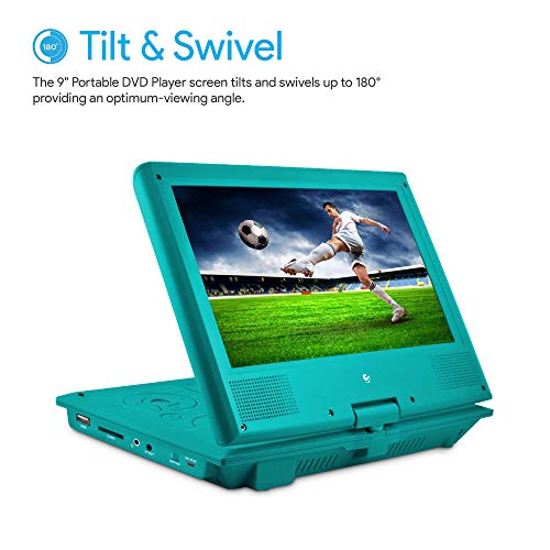 Ematic Portable DVD Player with 9-inch LDC Swivel Screen, Travel Bag and Headphones, Teal - Thumbnail 3
