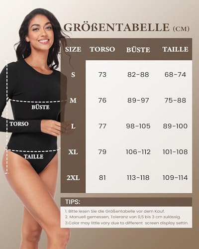 TNNZEET Body Damen Bodysuit Langarm Thermo Elegantes Rundhals Oberteil Langarmbody Tops Sexy Für Outfit(Weiß,M)