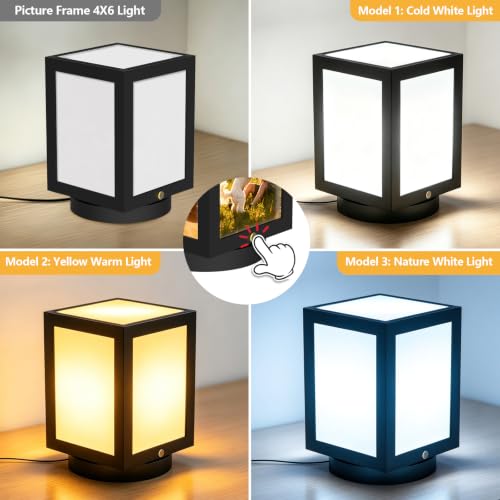 Mixoo 4x6 Picture Frame Light, Vintage Rotating Photo Frame Tabletop Lamp, Touch Desk Lamp for Bedroom Bedside, Table lamps for Office Family Retirement Anniversary Birthday Gifts (Wooden Black) - Image 3