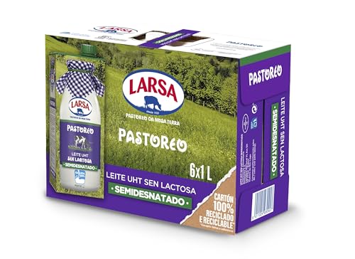 Larsa Leche Sin Lactosa Semidesnatada - Paquete de 6 x 1000 ml - Total: 6000 ml