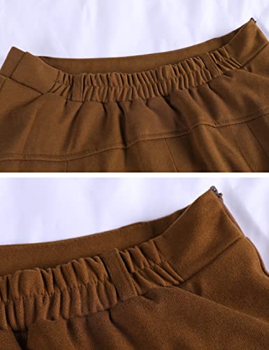Tanming Womens Winter High Waist A-Line Pleated Wool Midi Skirt With Waist Loops (Camel, Small) #TOP4