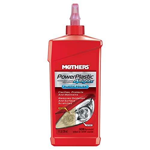 Mothers PowerPlastic 4Lights Plastic Polish 8 oz. Ultra-Fine Polish Cleans Clarifies & Removes Oxidation from Plastics & Headlights UV Shield Prevents Oxidation & Yellowing (08808)