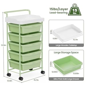Rolling Storage Cart with Drawers, Utility Cart with 5 Drawers and Tabletop, 5 Tier Utility Cart on Wheels Multipurpose Storage Drawer Cart Organizer with Lockable Wheels for Home Office School, Green Rolling Storage Cart with Drawers Utility Cart with 5 Drawers and Tabletop 5 Tier Utility Cart on Wheels Multipurpose Storage Drawer Cart Organizer with Lockable Wheels for Home Office School Green