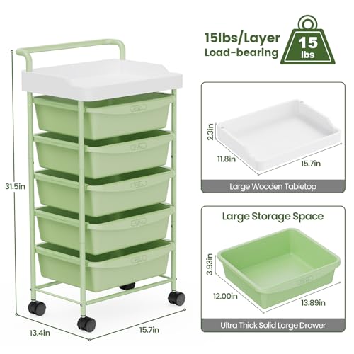 Rolling-Storage-Cart-with-Drawers-Utility-Cart-with-5-Drawers-and-Tabletop-5-Tier-Utility-Cart-on-Wheels-Multipurpose-Storage-Drawer-Cart-Organizer-with-Lockable-Wheels-for-Home-Office-School-Green Rolling Storage Cart with Drawers Utility Cart with 5 Drawers and Tabletop 5 Tier Utility Cart on Wheels Multipurpose Storage Drawer Cart Organizer with Lockable Wheels for Home Office School Green