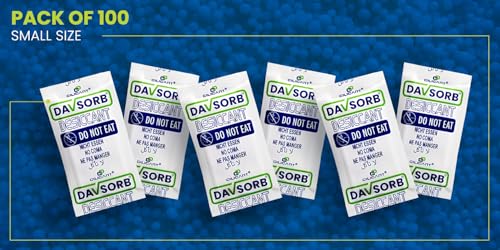 Image of DAVSORB Dehumidifier Room Moisture Absorber, Pack of 100-5gm Small Size Sachets (100x5=500gm) for Home, Electronic items, Wardrobe & Shoe Racks | Fights Excess Moisture & Prevents Mould & Fungus
