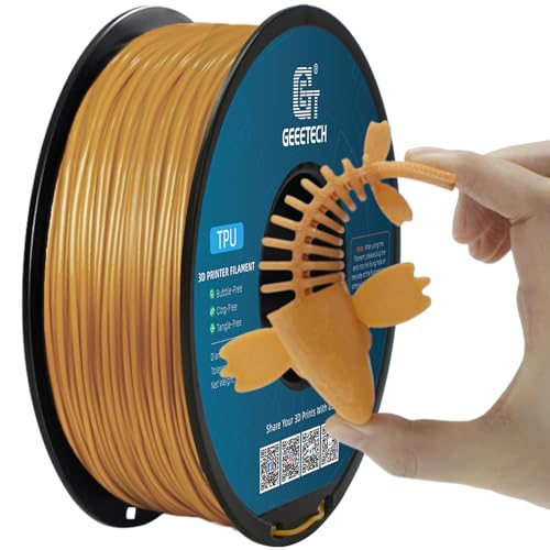 Image of Geeetech TPU Filament 1.75mm, Shore 95A - Flexible 3D Printer Filament with High Elasticity, 1KG (2.2lbs) Spool, Dimensional Accuracy ±0.03mm, Fits Most FDM Printers (Gold)