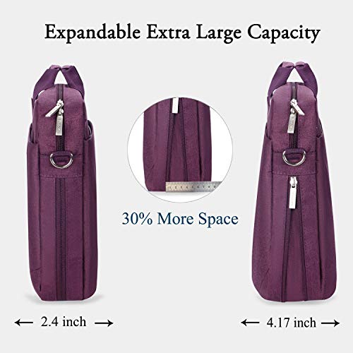 Voova Laptop Bag Case 17 17.3 Inch Computer Sleeve Messenger Bag with Shoulder Strap Expandable Waterproof Large Capacity Business Briefcase for Work Travel Fit 17-18” Laptop, Women Ladies, Purple - Thumbnail 3