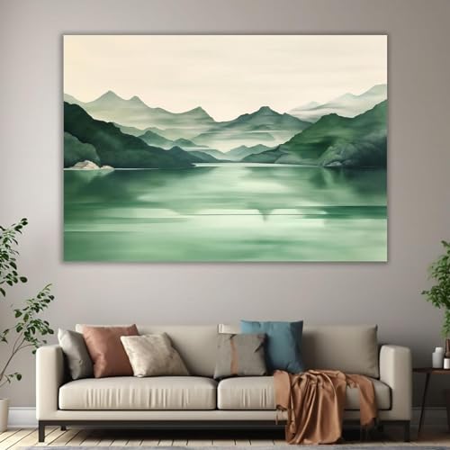 Toile murale encre verte décoration de montagne triptyque nature 30x40cm