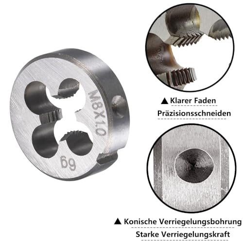 Saipor M8 X 1 Metrisch Gewindeschneid und Gewindeschneideisen M8 x 1,0mm HSS Gewindebohrer und Schneideisen, Rechtsgewinde Feingewinde Schneider, Gerade Geriffelt Gewindeschneider