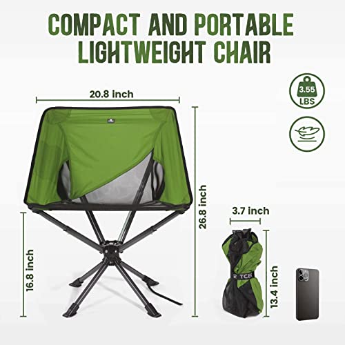 Tcek Swivel Portable Chair Camping Chairs - Small Compact Folding Chair For Adults That Setup In 8 Seconds, Lightweight Outdoor Backpacking Chair For Camp, Travel, Hiking, Beach, Support 300 Lbs #TOP4