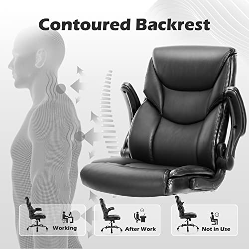 Executive Office Chair – Ergonomic Adjustable Computer Desk Chairs With High Back Flip-Up Armrests, Swivel Task Chair With Lumbar Support, Bonded Leather #TOP2