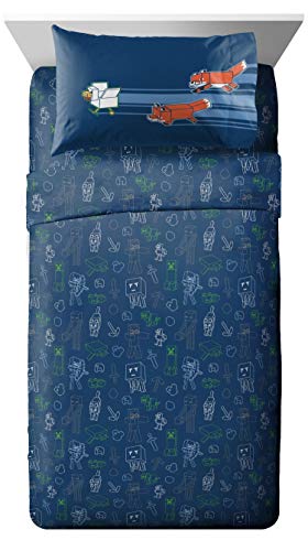 Image of Jay Franco Minecraft 7pc Full Bed Set - Includes Comforter, Sheet Set & Decorative Pillow Shams - Features Creeper, Ghost, Zombie & Enderman Characters | Zombie Enderman, Bed in a Bag, Comforter Sheets Shams Pillowcases, Official Product, Microfiber, Machine Washable, Boys Gift