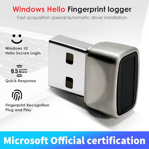 JIAN BOLAND USB Fingerprint Reader for Windows10/11, Windows Hello Mini Fingerprint Scanner,Metal Shell Auto Driver Setup-Windows Password-Free Login for PC Laptop - Thumbnail 2