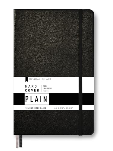 Minimalism Art Classic Notebook Journal, A4 Rozmiar 8,3 X 11,4 cala, czarny, Zwykła Pusta strona, 192 strony, twarda okładka, cienka PU skóra, kieszeń wewnętrzna, papier-100gsm Jakość