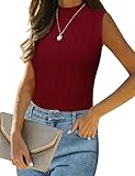Totatuit Women's Sleeveless Mock Neck Knit Sweaters Vests Turtleneck Casual Trendy Summer Ribbed Pullover Tank Tops Wine Red