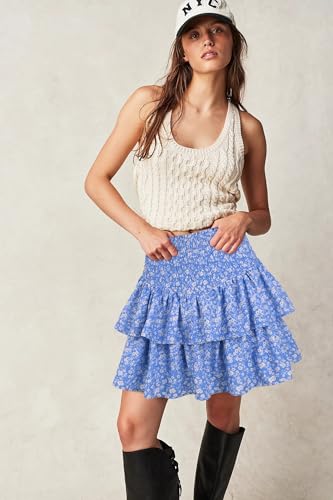 Vigorics Floral Skirts for Women High Waisted Ruffle Mini Skorts Flowy Boho Skirt Cute Skirts for Teen Girls Blue Floral L — view 3