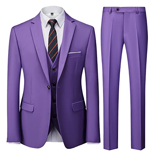 UNINUKOO Men Suits Slim Fit 3 Piece 1 Button Wedding Formal Business Tuxedo Suit Jacket Pants Vest Set