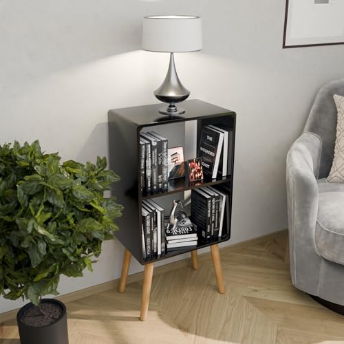 Image of 2 Tier Wooden Side Table Book Shelf for Home Library Book Stand Rack for Kids Self Organizer Storage for Living & Study Room (Black)