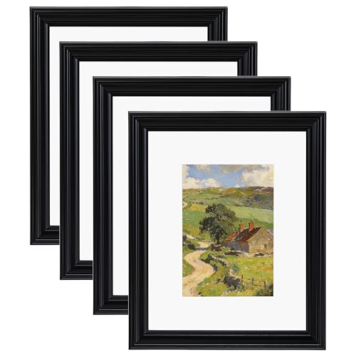 Image of eletecpro 8x10 Black Picture Frames Set of 4, Vintage Photo Frames with Clear Acrylic Cover, Gallery Wall Art Display 5x7 Photo with Mat or 8x10 without Mat for Tabletop and Wall Mount, Home Decor