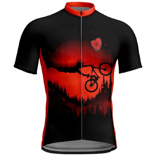 Treer Maillot de Ciclismo Manga Corta Hombre, Camiseta Deportiva para Bicicleta de Verano, Unisex Ropa Ciclista Transpirable Secado Rápido, para MTB y Ciclismo de Ruta (Negro Rojo,L)