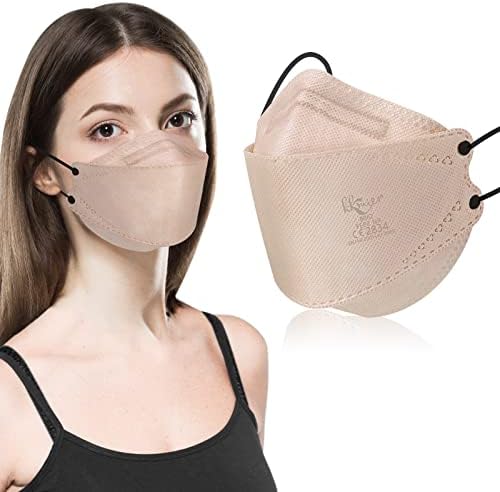 KKmier FFP2 Masks 20pcs, FFP2 Face Masks, EN 149:2001+A1:2009 Certified Fish-shaped Coloured Disposable Face Mask for Women Men, 4-Layer Filters Particles 94%, Individually Wrapped (Khaki)