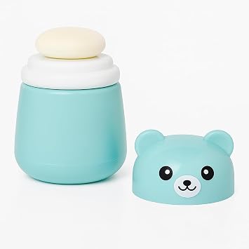 Cuteably Baby Powder Dispenser with Puff, Bear-Shaped Container (Blue)