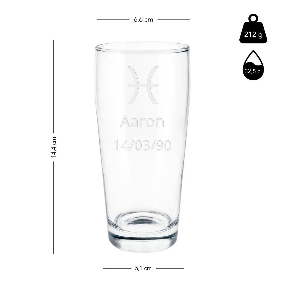 Verre à Bière Personnalisable 32,5cl - Gravure Laser Texte - Fond épais - Cadeau Personnalisé Pour Amateurs De Bière