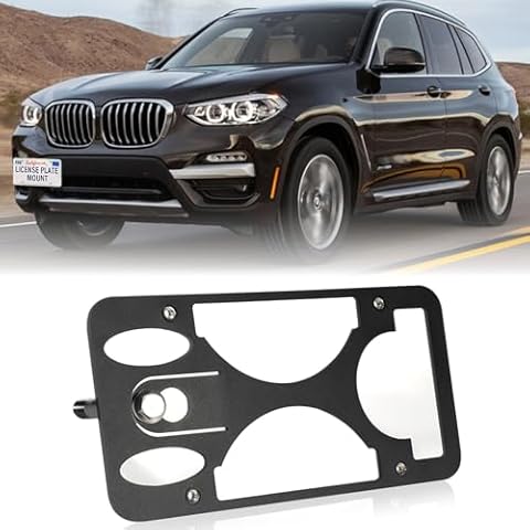 Front Bumper License Plate Mount Compatible with BMW X3 2018-2025, No Drill Front License Plate Frames Tow Hook License Plate Bracket Holder Mounting Kit Car Accessories Car Tag Frame Cover