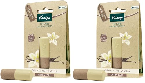 Kneipp, Bálsamo Labial Extra Care, Reparador, Protector e Hidratante de Labios con Efecto Prolongado, 100% Natural, con Manteca de Cupuaçu y Extracto de Vainilla, Aroma a Vainilla (Paquete de 2)