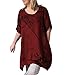 Produktbild iHENGH Damen Top Bluse Bequem Lässig Mode T-Shirt Frühling Sommer Blusen Frauen beiläufige Kurzarm Rundhalsausschnitt gedruckte Oberteile lose T-Shirt Bluse(Rot, L)