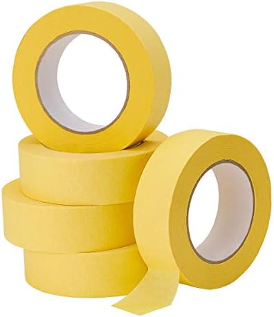 LICHAMP 5-Pack Automotive Refinish Masking Tape Yellow 36mm x 55m, Cars Vehicles Auto Body Paint Tape, Automotive Painters Tape Bulk Set 1.4-inch x 180-foot x 5 Rolls