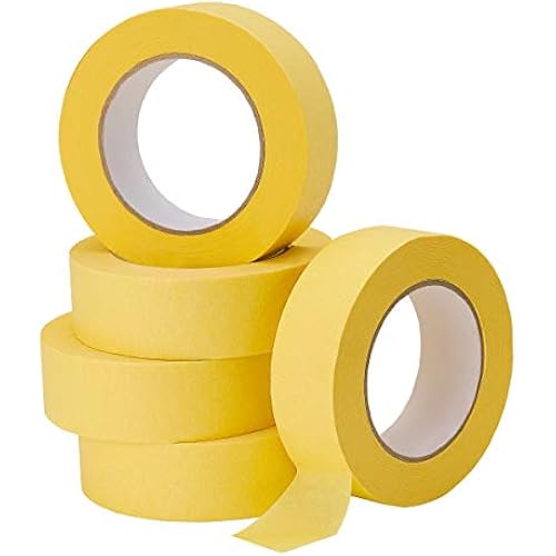 Lichamp 5-Pack Automotive Refinish Masking Tape Yellow 36mm x 55m, Cars Vehicles Auto Body Paint Tape, Automotive Painters Tape Bulk Set 1.4-inch x 180-foot x 5 Rolls
