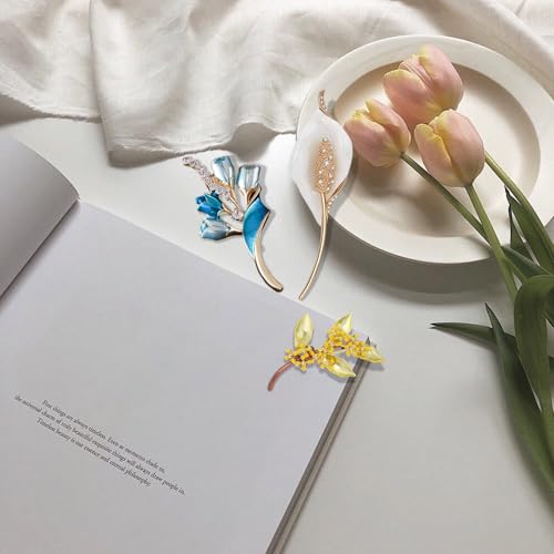 Image of 3Pcs Enamel Rhinestone Flower Brooch Cute Crystal Brooches and Pins for Women Gold brooch Fashion Jewelry for Women Gift