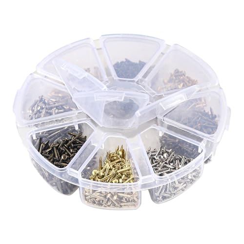 HVDHYY 1600PCS Small Nails for Wood Round Head Wooden Nail Small Nails DIY Assorted Flat Head Nail Decorative Box Accessories Golden Silver Black