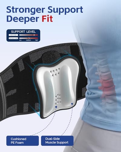 FEATOL Back Brace for Lower Back Pain Women Men, Removable Dual-Side Spine Lumbar Pad with Snug Fit, Adjustable Support Belt for Work, Orange, Size L 34.5-39