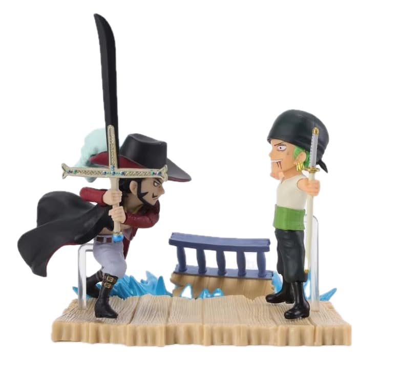 Anime Strawhat One Piece Figurines - Luffy Zoro Ace Mihawk Shanks Sanji Collectible Statues Gift Models for One Piece Anime Manga Fans (Mihawk defeats Zoro)