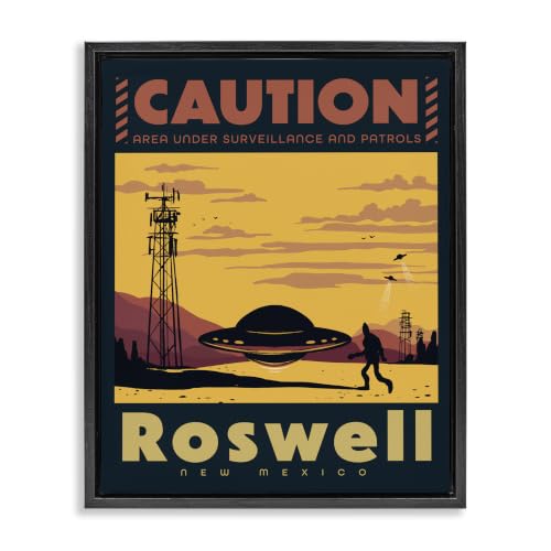 Roswell UFO Desert Caution Scene, 25 x 31 Inch Canvas in Floater Frame
