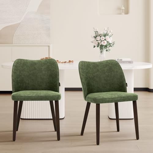 Image of Wooden Dining Chairs Set of 2, Upholstered Kitchen Dining Room Chair, Modern Farmhouse Dinner Chair for Restaurant & Cafe, Green