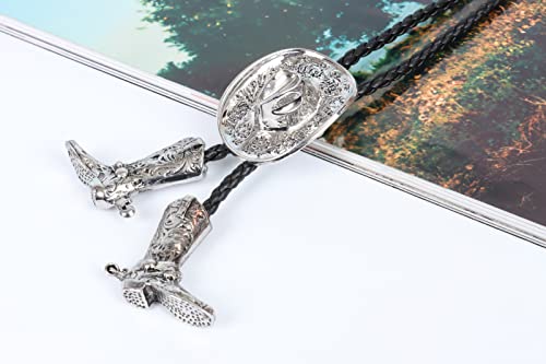 Image of Bolo Ties for Men Western - 3D Cowboy Hat Design With Vintage Boots, Western Bolotie Bola Tie
