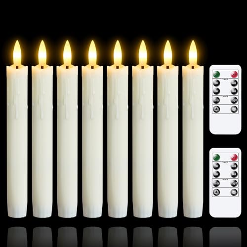 Mavandesin llama parpadeo velas dos remoto, 19CM marfil pilas LED ventana velas temporizador, juego de 8 plástico efecto cera sin llama candelabros (2,2cm de diámetro)