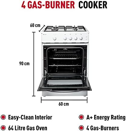 Haden HGS60W Single Cavity Gas Cooker, 52-Litre Capacity, 60 cm Size, White