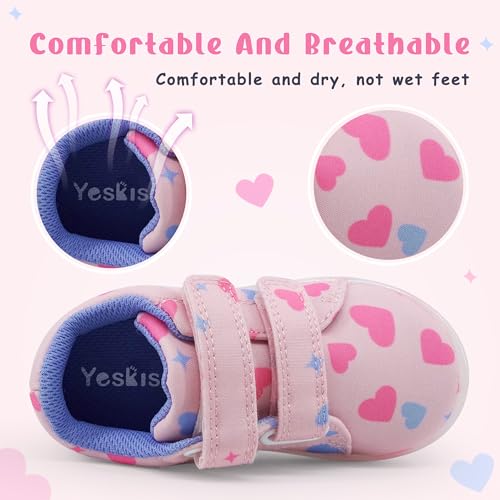 YESKIS Girls Light Up Shoes Heart LED Canvas Cartoon Casual Walking Tennis Sneakers for Toddler Pink 8 by YESKIS - Used condition - Image 7
