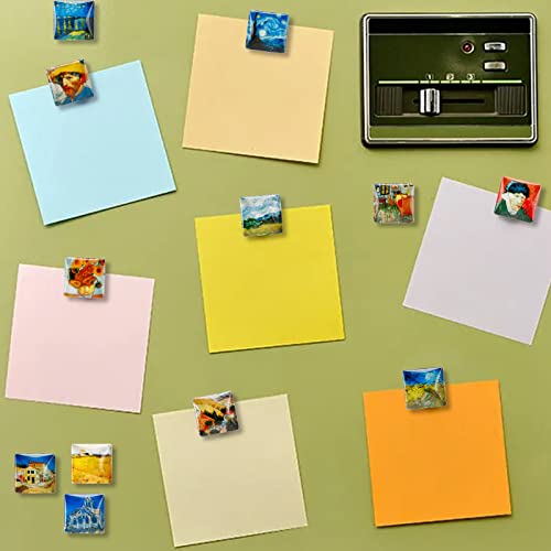 12 Pcs Square Van Gogh Oil Painting Fridge Magnet Crystal Glass Cute Refrigerator Magnets For Dry Erase Whiteboard Fridge Office Kitchen Decor #TOP2