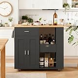 USROCAS Kücheninsel mit Rollen, Küchenwagen mit 2 Türen und Schubladen,...