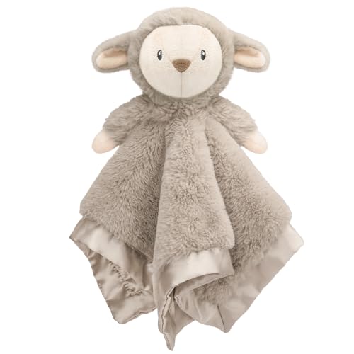 Image of Lamb Baby Security Blanket for Boys Girls, Lovey Fluffy Snuggle Toy Great Shower Gift for Baby Newborn Plush Stuffed Animal, Brown 13.5 Inch