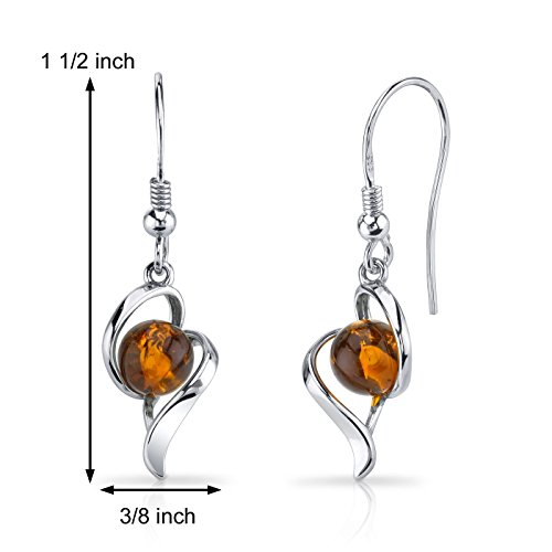 Peora Genuine Baltic Amber Open Spiral Dangle Earrings for Women 925 Sterling Silver, Round Shape, Rich Cognac Color, Fishhooks, Real Baltic Amber Earrings for Adults,2