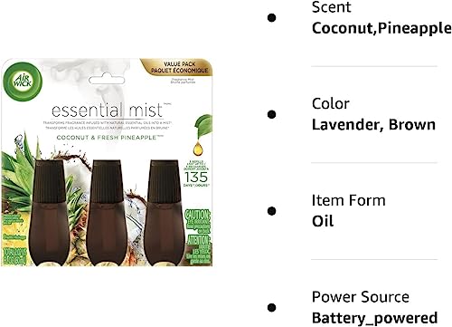 Air Wick Essential Mist Refill, 3 ct, Coconut and Pineapple, Essential Oils Diffuser, Air Freshener - image 7