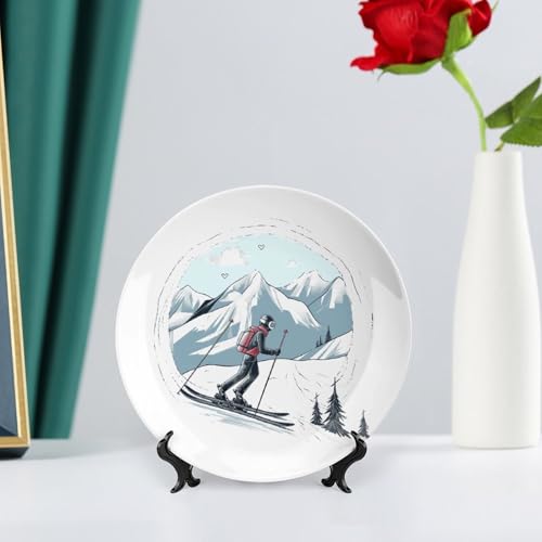 Plato decorativo de porcelana temática esquí de 7 pulg miniatura 6