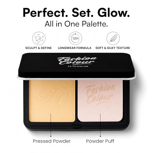 Image of Fashion Colour Platinum Perfect Match Face Powder With Mirror + Powder Puff | Velvety Formula | Matte Finish | Upto 11 hrs of Lightweight Coverage | Blurring Imperfection | For All Skin Types | (FC30, 10g)